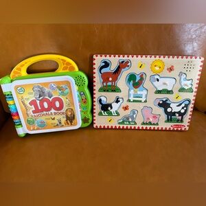 Melissa & Doug Farm Animal Peg Puzzle with leap frog book
